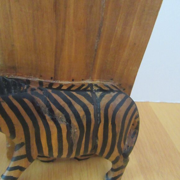 Vintage carved wood zebra & book bookends - library decor - AS IS - Picture 7 of 7